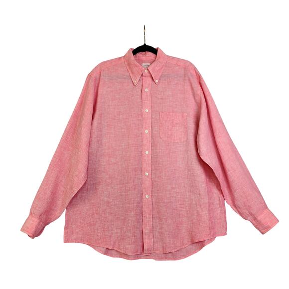 Brooks Brothers Mens 346 The Original Polo Linen Shirt Size Large Pink Button Up - Picture 1 of 12